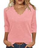 JomeDesign Womens Summer Tops Trendy Fashion 2026 V Neck Tunic Shirts 3/4 Sleeve Loose Fit Blouses Dressy Coral Pink XL