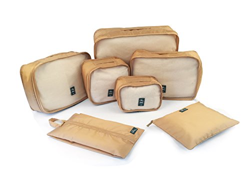 Preisvergleich Produktbild P.travel Reise Kleidertaschen 7-teilig, Gepäck, Verpackungswürfel, Wäschesack, Schuhbeutel, Kompressions Taschen, mittelgroße, (Potato Gold)