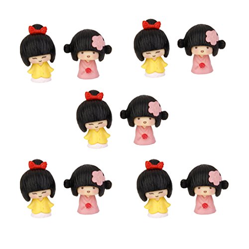 Fenteer 10x Miniature Flower Girl Stump Garden Terrarium Figurine Decor DIY Bonsai Craft Gift