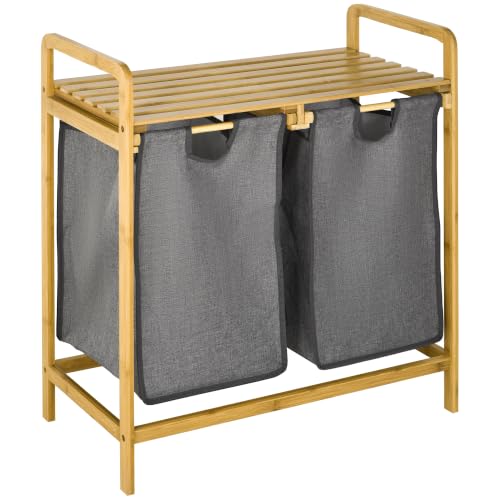 HOMCOM Panier à Linge Panier de Rangement 63,5 x 33 x 73 cm Gris Foncé