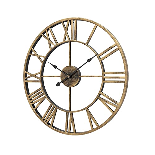 Eurson Large Wall Clocks Non-Ticking Silent 24 Inch Battery Operated Oversized Metal Round Roman Numerals European Industrial Wall Clocks For Home Kitchen Living Room Office Decor (24 Inch, Bronze) #TOP7