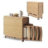 Juego de mesa de comedor, mesa plegable de madera maciza con 4 sillas, mesa de hojas colgantes que ahorra espacio para cocina, comedor, sala de estar, restaurante