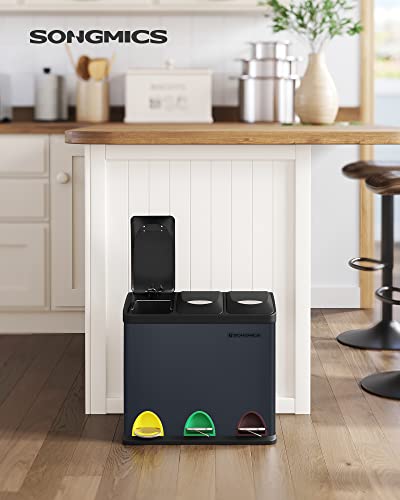SONGMICS Afvalemmer voor de keuken, vuilnisemmer 3 x 8 l, met deksel, drievoudige afvalemmer van staal voor kleine gezinnen, pedalen en emmers, gemakkelijk te reinigen - Afbeelding 3
