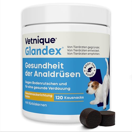 Vetnique Glandex für Hunde - 120 Kausnacks für die Analdrüsen Hund - Tierärzten der Analdrüsen und Einer gesunden Verdauung - Omega-3, Kürbiskern und Ballaststoffen - Analdrüsenkur für Hunde