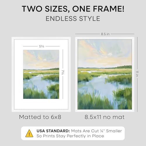 Image of Homeforia 8.5x11 White Picture Frame, High-End Metal, 6x8 Mat, Glass | High End Aluminum, Tempered Glass, Acid-Free 6x8 Removable Mat, 8.5x11 in Edge-to-Edge Display 11x8.5, Wall Kit, Set Of 1