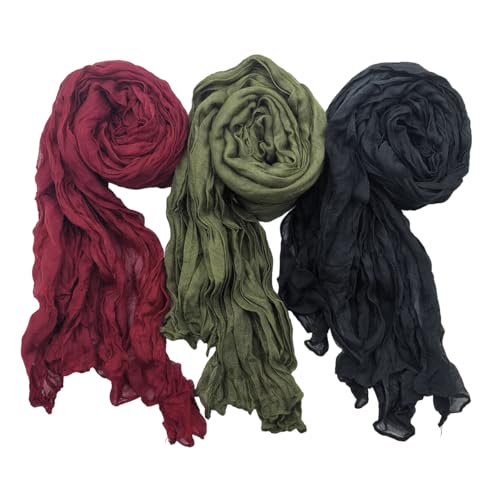 IDOLPET 3 Packs Cotton Hemp Shawl Wrap Long Head Neck Scarf for Women and Men Lightweight Four Season Use (LS07 BRG)