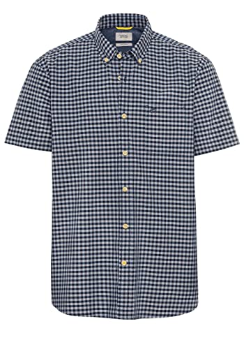 Camisa Hombre Camel Active - Cuadros, Manga Corta, Algodón, Bolsillo De Pecho, Color Azul Oscuro