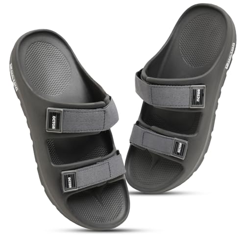 Image of DOCTOR HEALTH SUPER SOFT Men's Orthopedic Double Strap Slippers - Ultra Soft EVA Footbed with Adjustable Straps & Arch Support | Anti-Skid Sliders for Heel Pain Relief, Everyday Comfort
