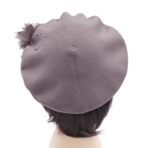 ZLYC Kids Beret Hat Girls Solid Color Knitted Floral Artist French Beret Cap3