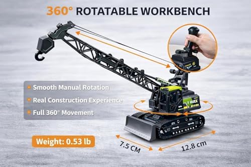 Image of TEC TAVAKKAL Construction Crawler Crane Toy for Kids 360 Rotating Cranes Truck with Liftable Arm & Movable Hook, Push & Go Construction Vehicle, Durable ABS Crane Toy (Green)
