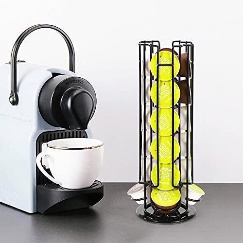 Vinsani 24 Coffee Pod Holder - 360° Rotating Tower Coffee Pods Storage Rack Stand Suitable for Dolce Gusto Coffee Capsules  Non-Slip Surface  Sleek Black Finish