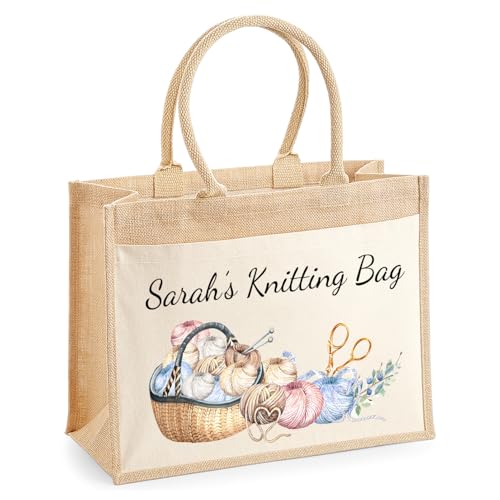 Chicken Craft Personalised Crochet & Knitting Tote Bag, Beige, 21L, 42 x 33 x 19 cm, Ideal for Women, Adults, Home, Craft Studio, Meetup, Class, Christmas, Mother's Day, Birthday, Grandma, Nan Gift