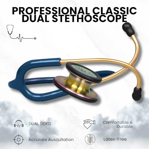 Image of MaiWieel-Classic Monitoring Stethoscope Professional Dual Head Caribbean Blue Stethoscopes For,Nurse,Doctor,Vet ,Home Medical ,EMT,Double-Sided Stainless Chestpiece,Flexible Tubing & Soft Sealing Eartips(Rainbow-Caribbean Blue)