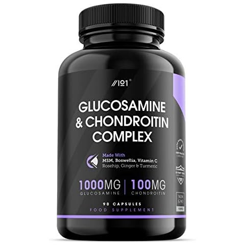 Glucosamine & Chondroitin Complex - with MSM, Boswellia, Rosehip, Ginger & Turmeric - Made from Pasture Raised, Grass-Fed Bovine - Non-GMO, 90 Capsules Cover