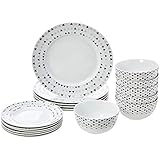 Amazon Basics 18-Piece Kitchen Dinnerware Set, Plates, Dishes, Bowls, Service for 6, Triangle Accent