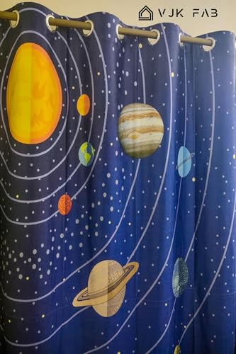 Image of Space Theme Curtain for Kids Room | Galaxy Print Cartoon Curtains 4x9 feet Set of 2 for Boys Room | Window Door Curtain for Boys StudyRoom