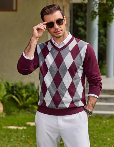 Image of COOFANDY Mens Casual V Neck Sweater Knit Slim Fit Long Sleeve Pullover Top