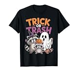 Photo Gallery trick or trash funny raccoon halloween pumpkin ghost maglietta Photo Gallery trick or trash funny raccoon halloween pumpkin ghost maglietta