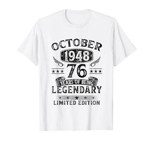 Regalo 76 Años Hombre Mujer Fabricado En Octubre 1948 Camiseta