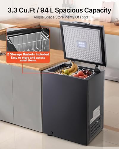 Image of VEVOR Chest Freezer, 3.3 Cu.ft Compact Deep Freezer, Free Standing Top Open Door Chest Freezers with 2 Removable Baskets & Adjustable Thermostat - Energy Saving, Low Noise & Garage Ready, Black