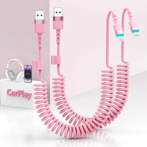 Câble Apple CarPlay pour voiture fini les fils encombrants grâce au cordon enroulé rose