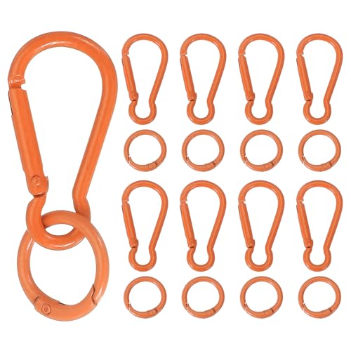 uxcell 10 Pcs Spring Snap Clip, Spring Snap Key Chain Hook with O Ring, Multipurpose Candy Color Quick Link Keychain Clips Buckle for DIY Lanyard Crafts Camping Backpacking, Orange
