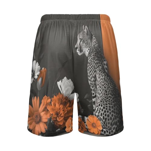 Mens Sleep Shorts Cheetah Floral, Elastic Pajama Pants Sleepwear with Pockets S2