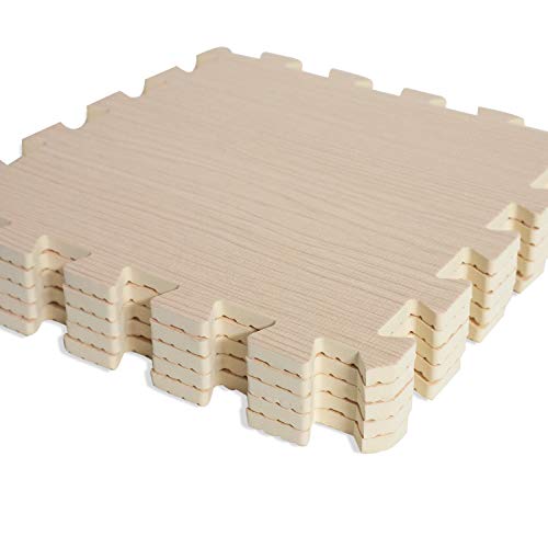CAP Barbell 3/8” Thick Puzzle Exercise Mat with Light Wood Style Pattern, 12 Square Feet (MT-1112BG)