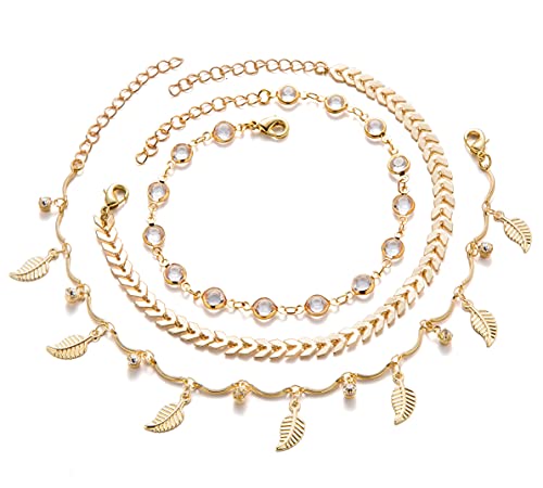 Fesciory 3 Pcs Ankle Bracelets For Women Gold Adjustable Layered Beach Anklet Set Girls Alloy Foot Chain Jewelry #TOP3