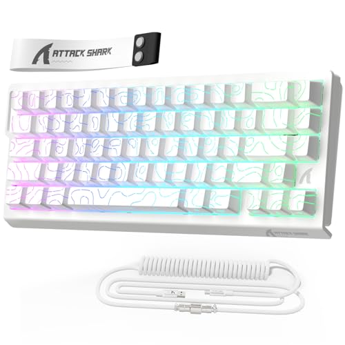 MAMBASNAKE x Attack Shark X68HE Mechanische Tastatur mit Rapid Trigger-Magnetschalter 0 01 mm einstellbare Betätigung kabelgebundene 60% Gaming-Tastatur mit Spiralkabel 8KHz SOCD (weiße Konturen)