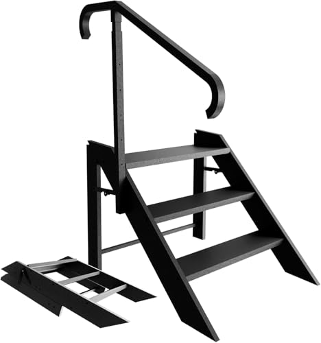 Escalera Plegable 3 Peldaños, Escalera Cocina con Pasamanos Regulable en Altura y Pies Antideslizantes, Escalera Domestica para Autocaravana, Casa Móvil, SPA y Veranda