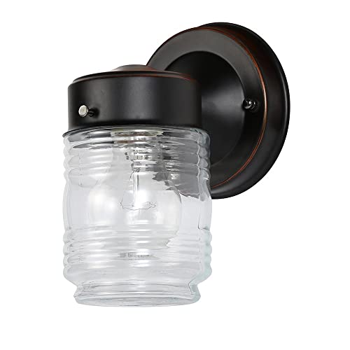 Design House 505198 Jelly Jar Classic 1-Light Indoor/Outdoor Wall Light with Clear Ribbed Glass for Entryway Porch Patio Oil Rubbed Bronze