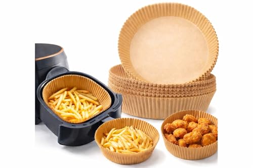 Image of 100 PCS Air Fryer Paper Sheets | Air Fryer Liners Disposable, 8 inch Square & Round [Food Grade Material] Parchment Paper Liners Non-Stick & Oilproof for Airfryer, Baking, Roasting Microwave, Oven (Round)