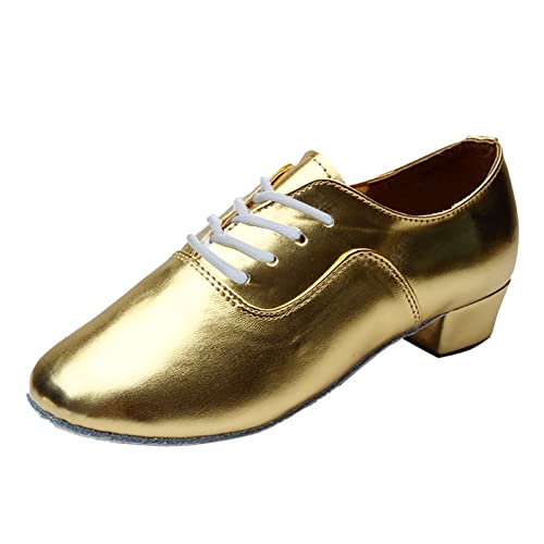 Hombre Cuero Verano Zapatos de Baile Moderno con Cordones de Color Sólido para Hombres Zapatos de Danza Latina para Sala de Danza Sandalias Punta Abierta para Hombre con Talón Bloque, dorado, 45 EU