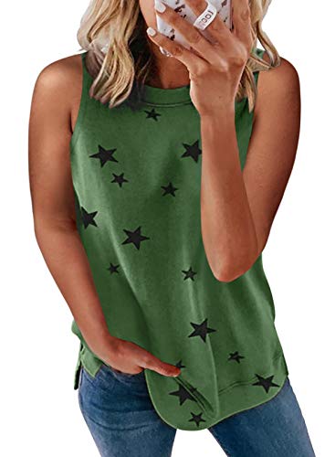 BLENCOT, Camiseta sin Mangas para Mujer, Duello Redondo, Camiseta sin Mangas, Camiseta Informal de Verano, Camisetas sin Mangas, Chaleco de Moda con Rstampado Floral Básico, Verde M Cover