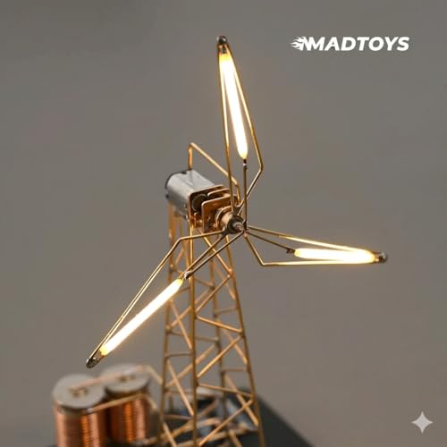 Image of Windmill Night Light Kit, Rotating Brass Wire Design, Industrial Atmosphere Decorative Lamp Ready Product for Your Desk.