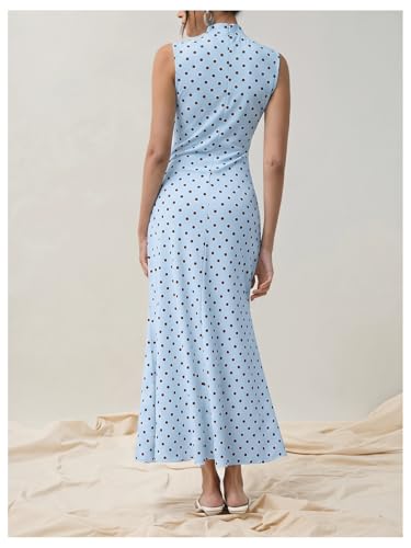 Image of Milumia Women's Polka Dots Maxi Tank Dress Vintage Mock Neck Sleeveless Elegant Long Dresses