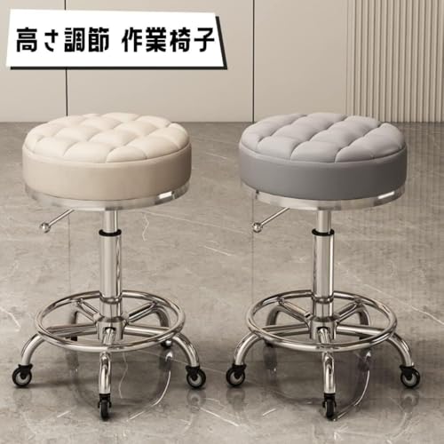 Kovwenz 丸椅子 キャスター付き 高さ調節 長時間座れる作業椅子 コンパクト 軽量 PUレザー 昇降 回転 耐摩耗 お手入れ簡単 キッチン 美容室 チュフ 医療 オフィス カウンターバー (グリーン) [4]