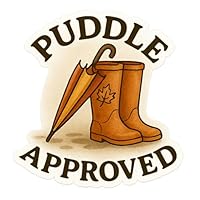 Autumn Rainy Day Scene Closed Umbrella and Wellies Sticker (3\" x 3\")