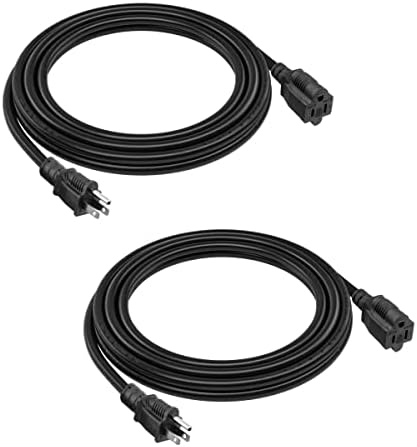 2-Pack 8ft Extension Cord Outdoor 16 AWG Heavy Duty Power Cord 3 Prong SJTW, NEMA 5-15P to NEMA 5-15R, Power Cable for Indoor and Outdoor Use, ETL Listed