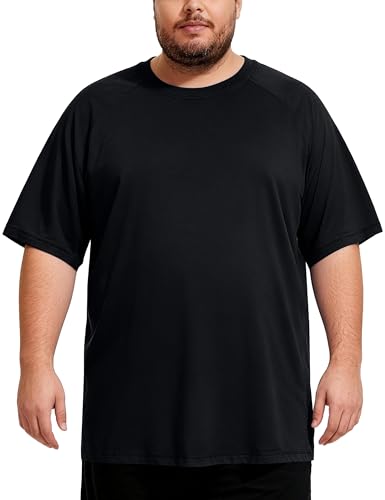 Mens Big and Tall Swim Shirts, UPF 50+ Sun Protection Short Sleeve Rash Guard, Quick Dry T-Shirt for Beach and Surfing Black