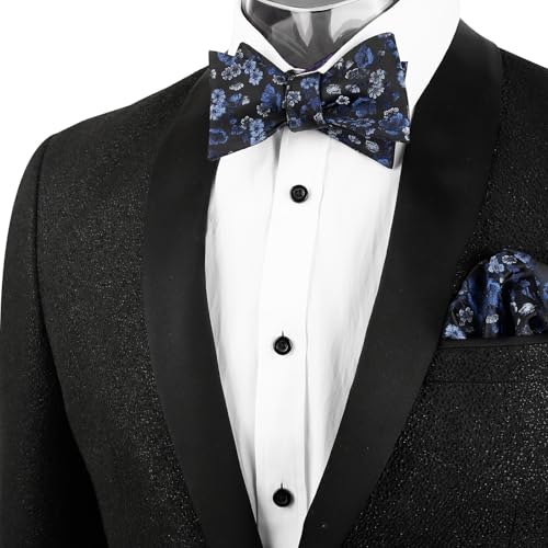 Image of Alizeal Mens 2pcs Floral Bow Tie Set | Self-tied Elegant Pocket Square Set for Wedding