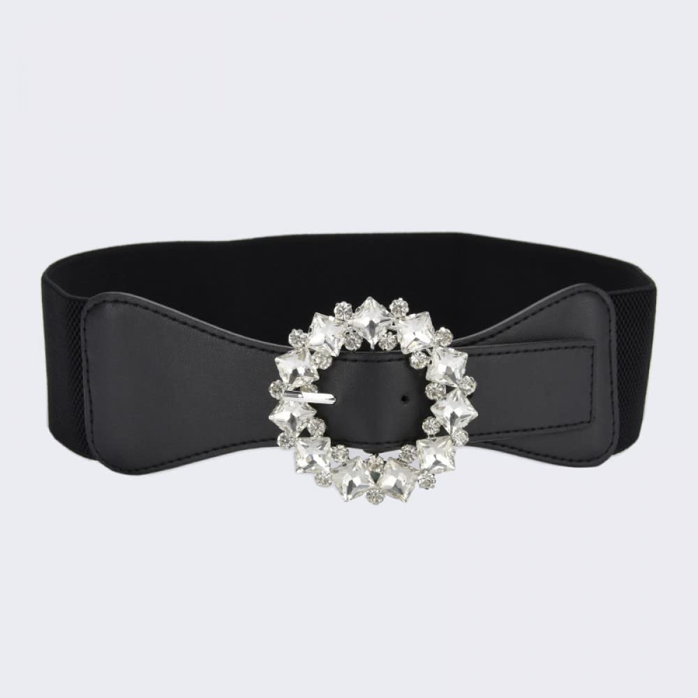 CHANYI Gürtel für Damen Kleid Mode Damen Strass Stein Runde Schnalle Elastischer Gürtel Zweilagiges Rindsleder Breiter Gürtel Vielseitiger Anzug Kleid Zubehör Bund