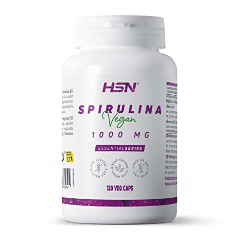 Espirulina 1000 MG - Arthrospira Platensis - de HSN | 120 Cápsulas Vegetales 100% Pura Spirulina a partir de Algas con Alto contenido en Clorofila | No-GMO, Vegano, Sin Gluten