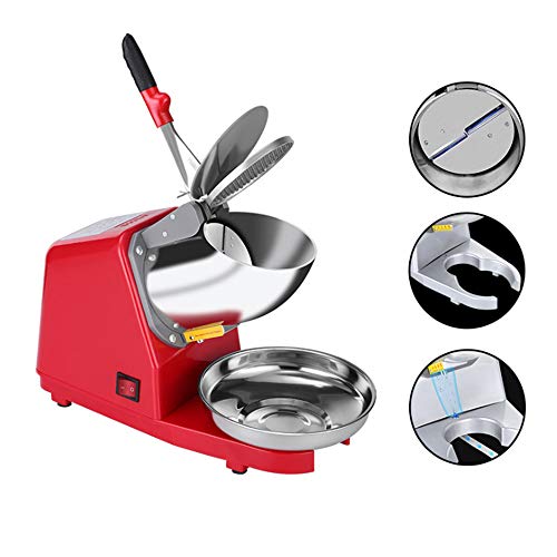 Beauenty Ice Crusher Electric Snow Cone Machine Stainless Steel Double Slot Double Knife & Double Coverdesign for Commercial Snow Flake Ice Milk Shop Household High-Power Ice Beater Mixer (Red)