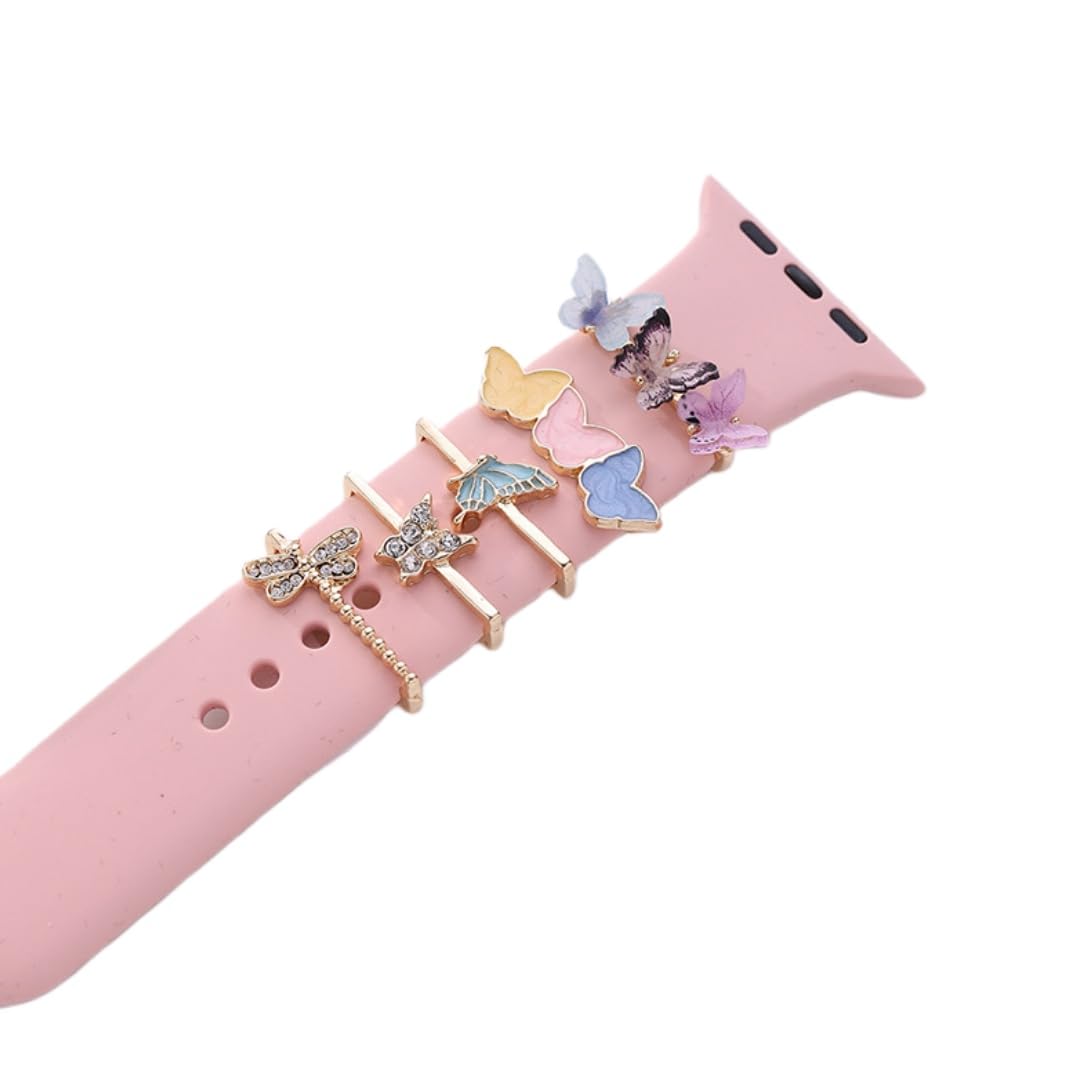 Tomcrazy Watch Charms for Apple Watch series 9 8 7 6 5 4 3 2 1 se Ultra iWatch band ,Diamond Metal Jewelry Decorative Ring Loops ,Galaxy watch Bands Trinkets ,Leather Silicone strap Charm Accessories (#7)