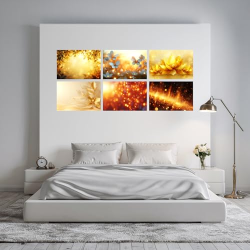 Image of SiddArtify Golden Floral Wall Art Prints Set - Botanical Poster Decor for Living Room Bedroom Office - 12x18 inch Sticker Pack of 6