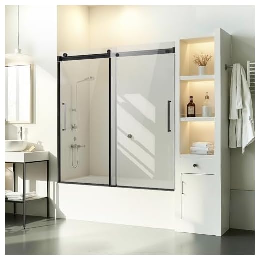 VEVOR Rahmenlose Schiebetür für Badewanne Duschglastür (1422-1524 x 1524 mm), Schiebetür für Badewanne mit 5/16 Zoll klarem gehärtetem Glas und Edelstahlgriff, schwarzes Finish