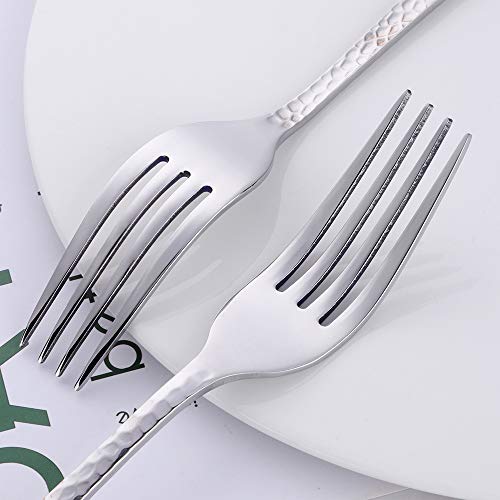 Buy&Use Dinner Fork Dessert Salad Forks 8-Inch Big Forks Buy&Use Stainless Steel Hammered Surface Silverware Set Of 12 Pieces For Home Hotel Restaurant thumb #4