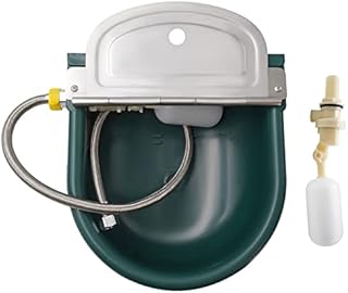 MINYULUA Automatic Waterer Bowl Large Horse Watering Bowl with Float Valve, Drain Plug & Braided Hose, Livestock Water Trough for Dog Goat Cattle Sheep Pig, Dark Green